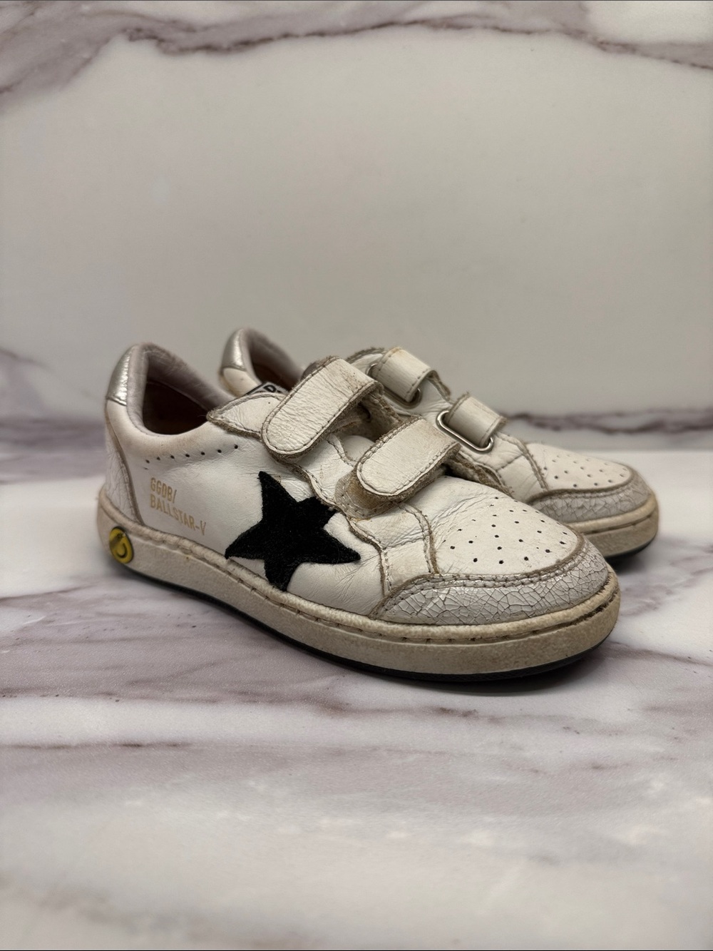 Golden Goose White Kids Velcro Sneakers with Black Star